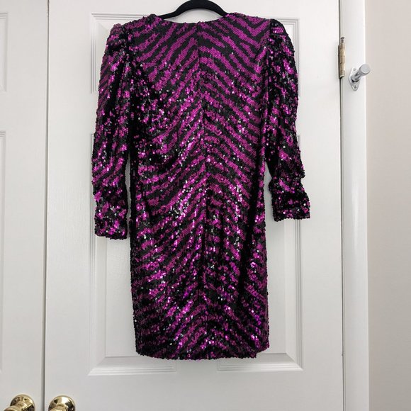 Betsey Johnson Fuchsia Black Striped Sequin Mini Dress NWT Small - Picture 4 of 5